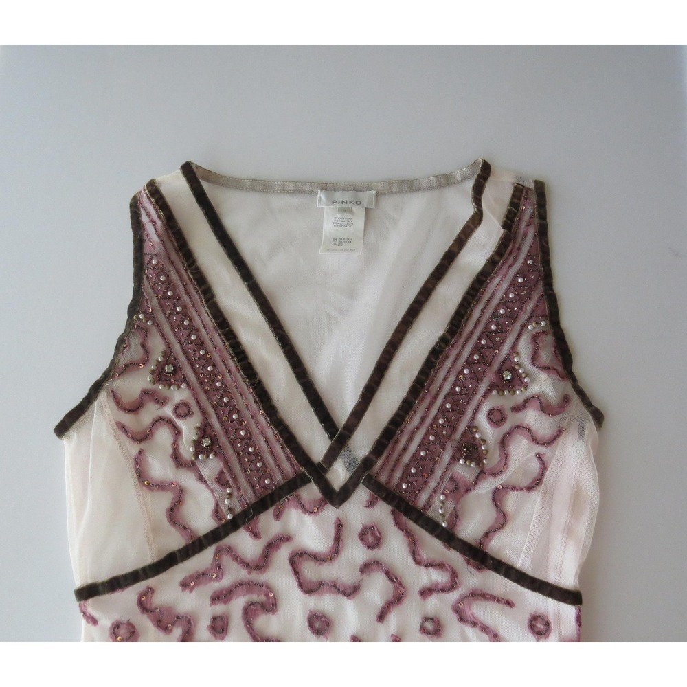 Vintage Pinko Italian 90s Silk Blend Embroidered Beaded Mesh Cami Made in Italy - Picture 4 of 11